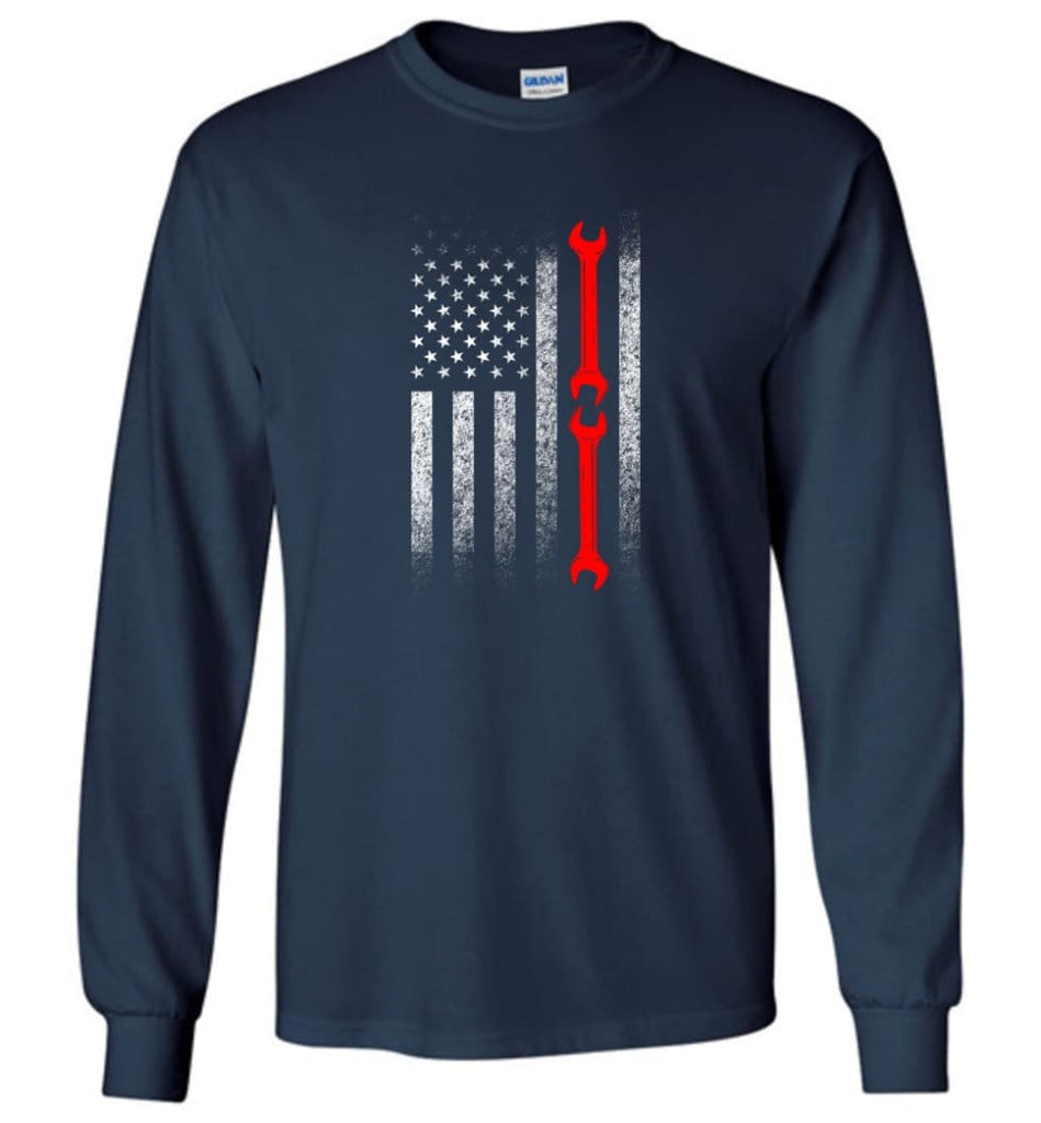 American Mechanic Flag Shirt - Long Sleeve T-Shirt - Navy / M