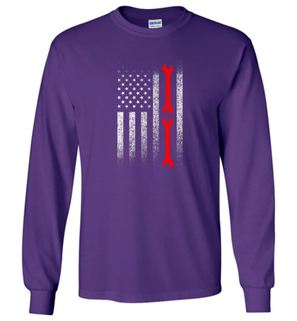 American Mechanic Flag Shirt - Long Sleeve T-Shirt - Purple / M