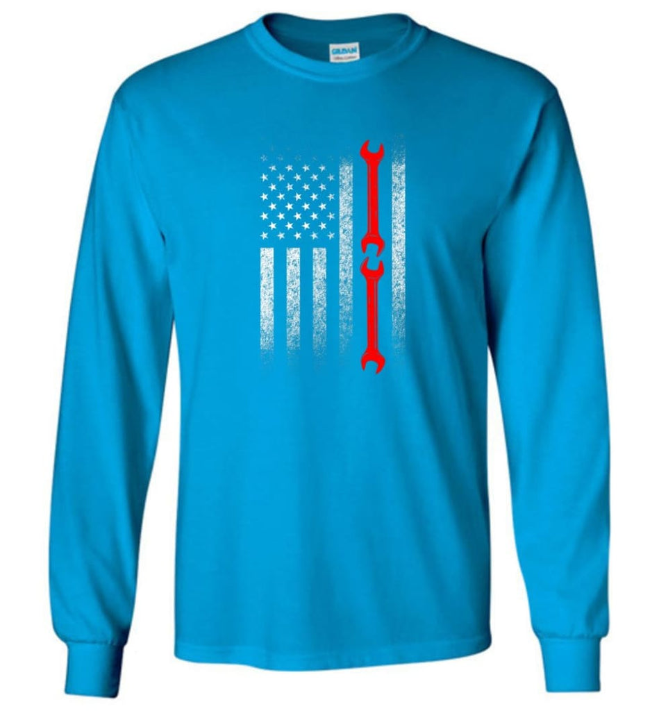 American Mechanic Flag Shirt - Long Sleeve T-Shirt - Sapphire / M