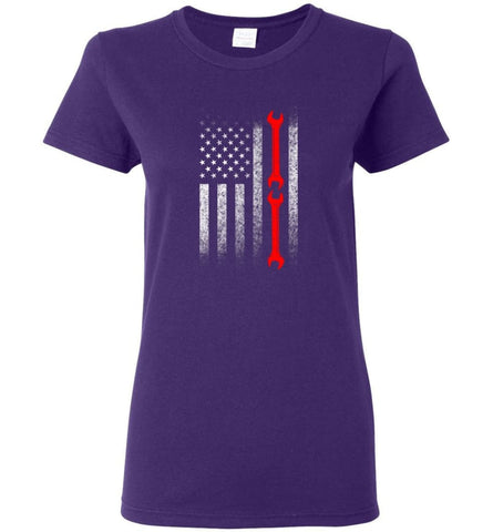 American Mechanic Flag Shirt Women Tee - Purple / M