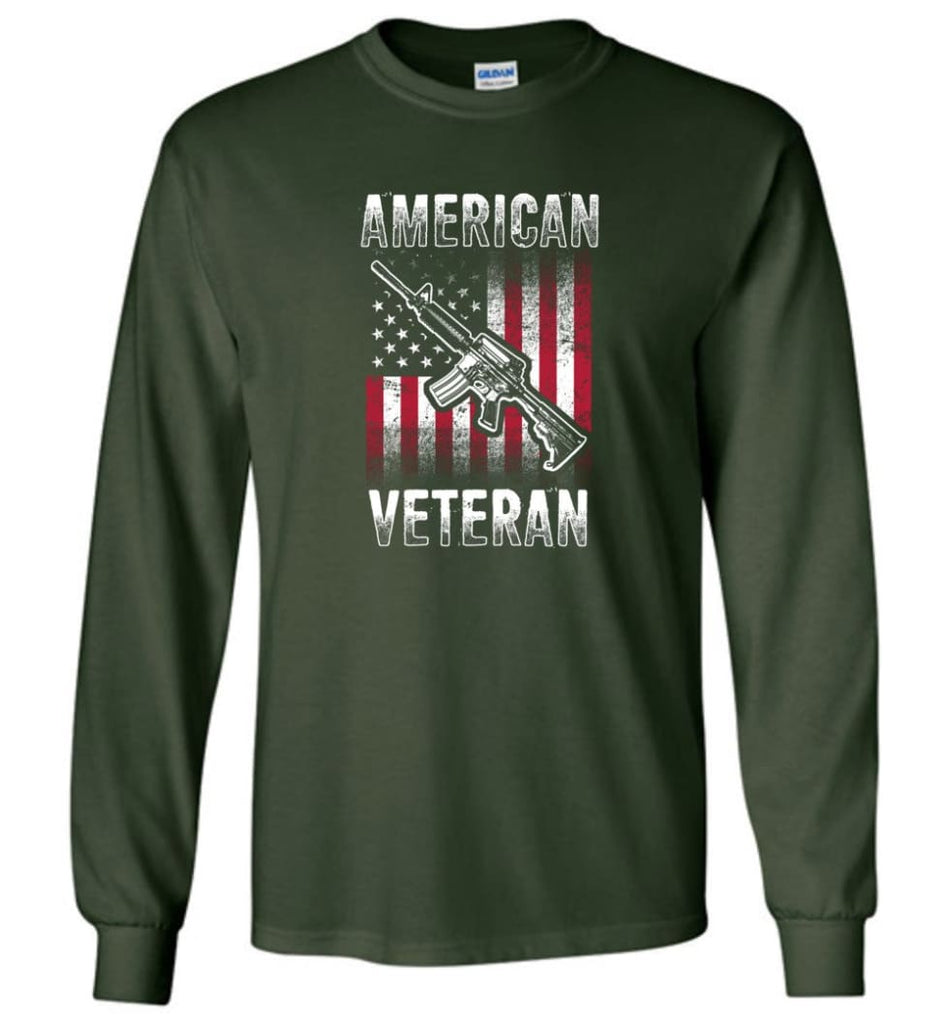 American Veteran Shirt - Long Sleeve T-Shirt - Forest Green / M