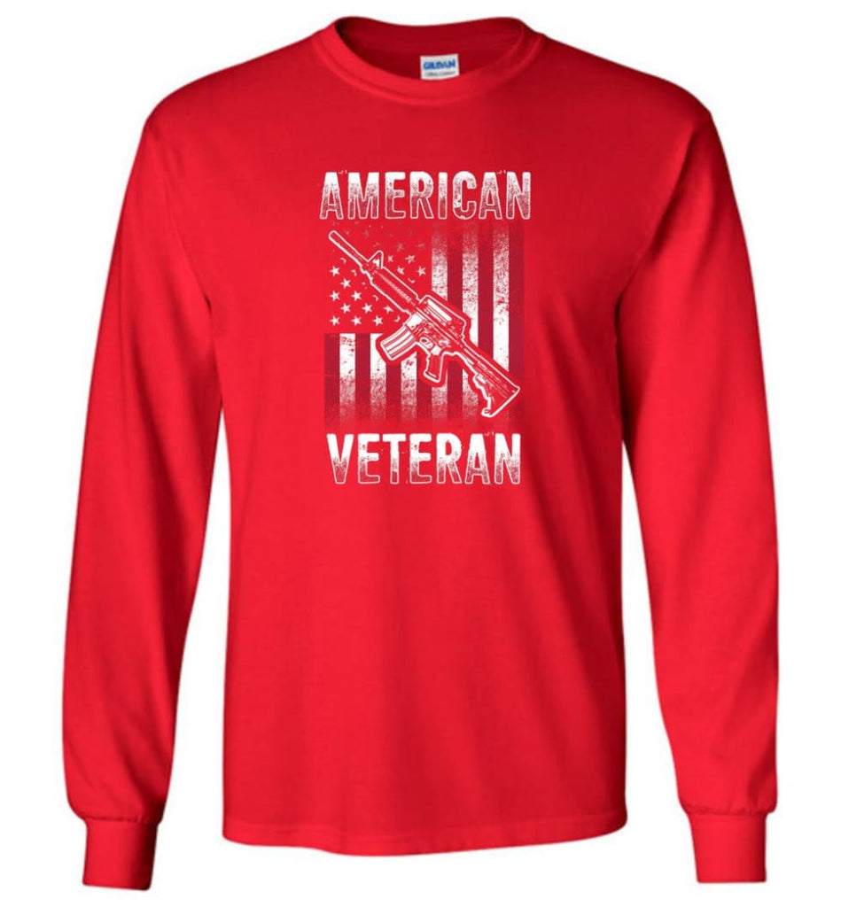 American Veteran Shirt - Long Sleeve T-Shirt - Red / M