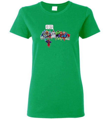 And That’S How I Saved The World Jesus And Superheroes Shirt Women Tee - Irish Green / M