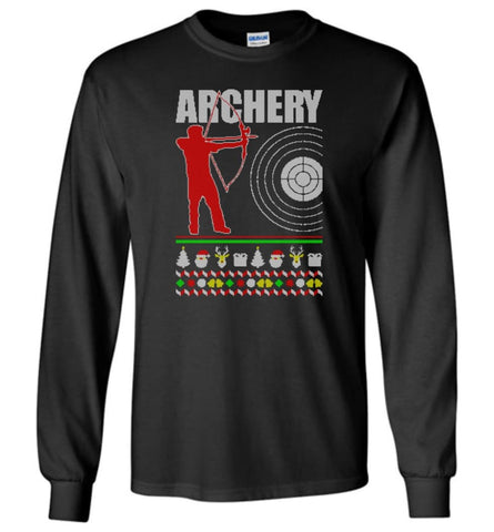 Archery Ugly Christmas Sweater - Long Sleeve T-Shirt - Black / M