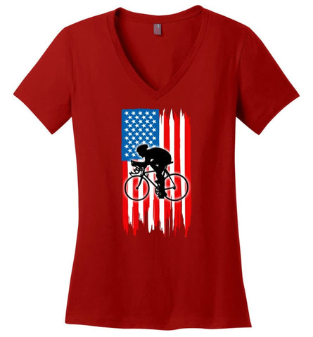 Archery With American Flag Ladies V-Neck - Red / M