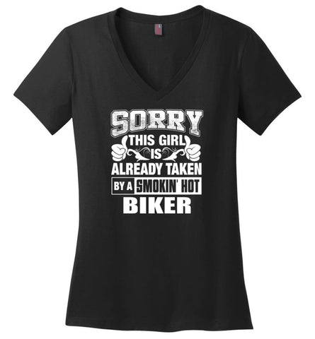 ARTIST Shirt Sorry This Girl Is Already Taken By A Smokin’ Hot Ladies V-Neck - Black / M - 7