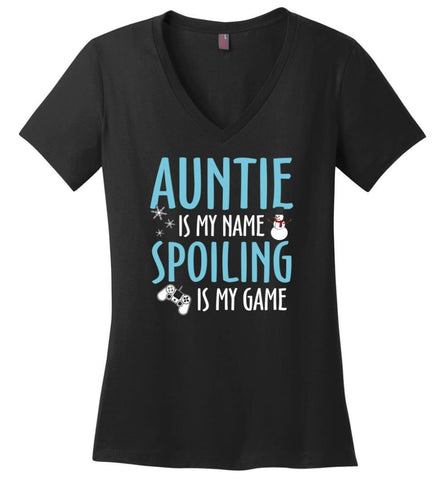 Auntie Is My Name Spoiling Is My Game Best Auntie Shirt Ladies V-Neck - Black / M