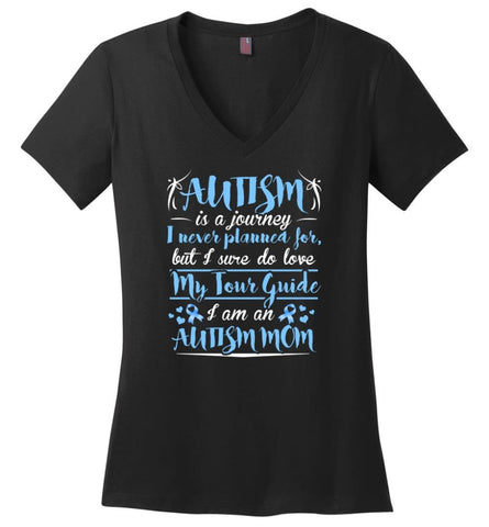 Autism Awareness Shirt Proud Autism Mom Mother Supports Autism Ladies V-Neck - Black / M