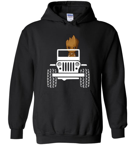 Baby Groot Drive A Jeep - Hoodie - Black / M - Hoodie