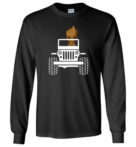 Baby Groot Drive A Jeep - Long Sleeve - Black / M - Long Sleeve