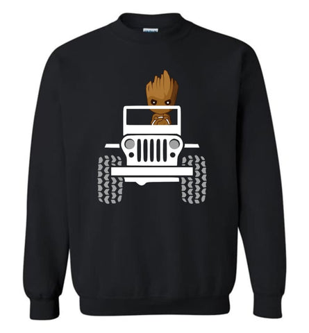 Baby Groot Drive A Jeep - Sweatshirt - Black / M - Sweatshirt