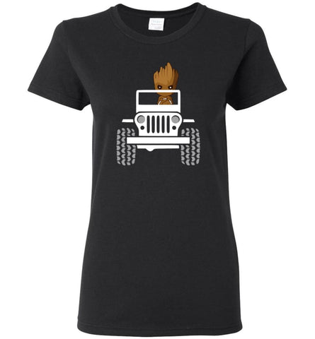 Baby Groot Drive A Jeep - Women Tee - Black / M - Women Tee