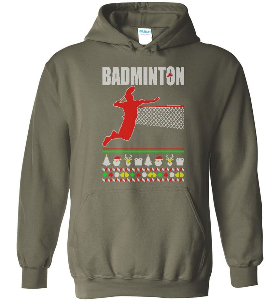 Badminton Ugly Christmas Sweater - Hoodie - Military Green / M