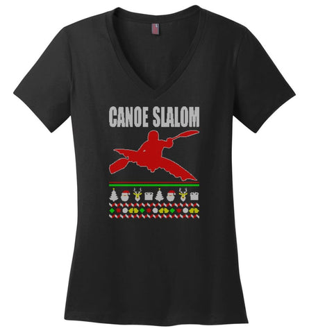 Badminton Ugly Christmas Sweater Ladies V-Neck - Black / M