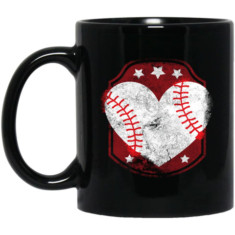 Baseball Heart Softball Mom Gift for Baseball Player Lover 11 oz Black Mug - Black / One Size - Drinkware