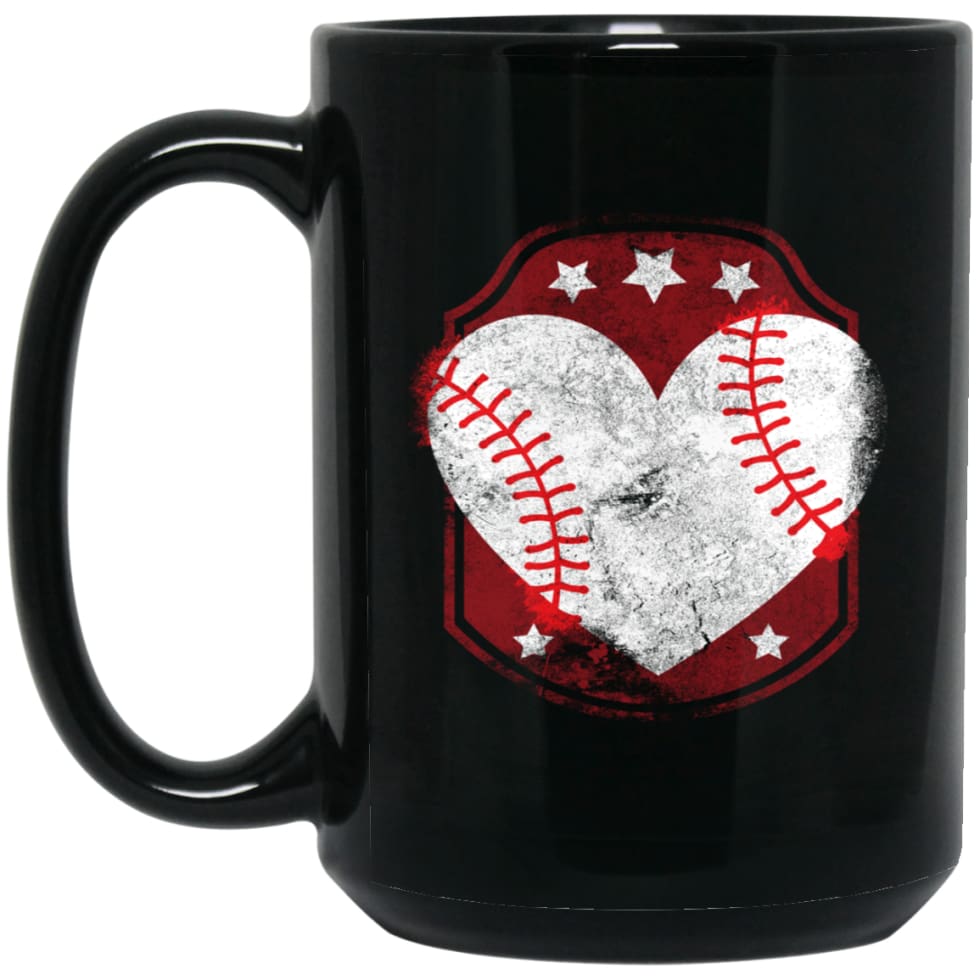 Baseball Heart Softball Mom Gift for Baseball Player Lover 15 oz Black Mug - Black / One Size - Drinkware