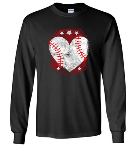 Baseball Heart Softball Mom Gift Shirt for Player Lovers Long Sleeve - Black / M