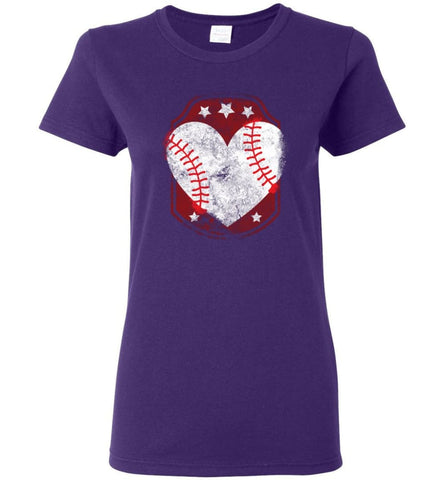 Baseball Heart Softball Mom Gift Shirt for Player Lovers Women Tee - Purple / M