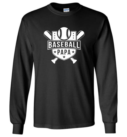 Baseball Papa Baseball Player Dad Father Lover Long Sleeve T-Shirt - Black / M