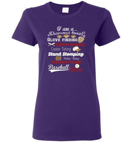 Baseball Player Lover Gift I Am Proud Baseball Mom Women Tee - Purple / M