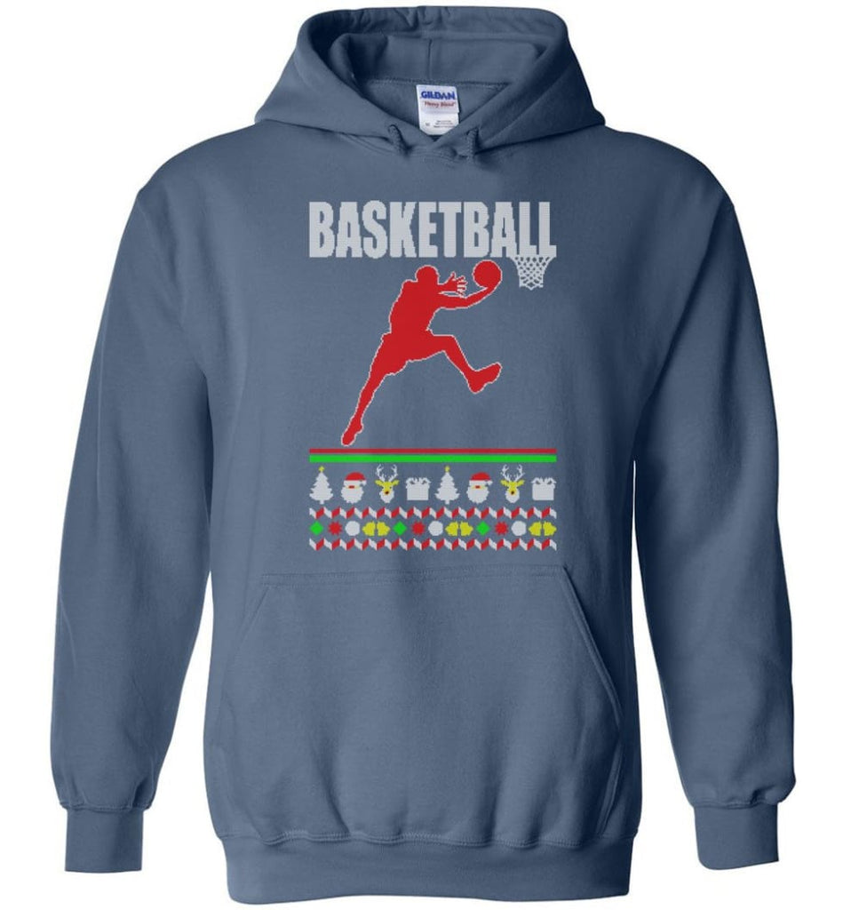Basketball Ugly Christmas Sweater - Hoodie - Indigo Blue / M