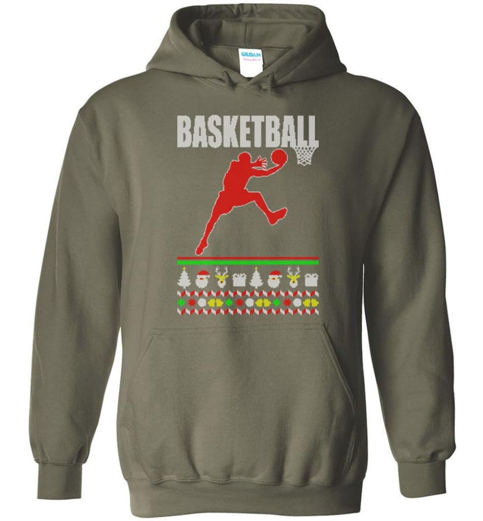 Basketball Ugly Christmas Sweater - Hoodie - Military Green / M