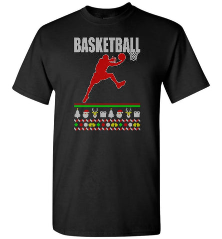 Basketball Ugly Christmas Sweater - Short Sleeve T-Shirt - Black / S