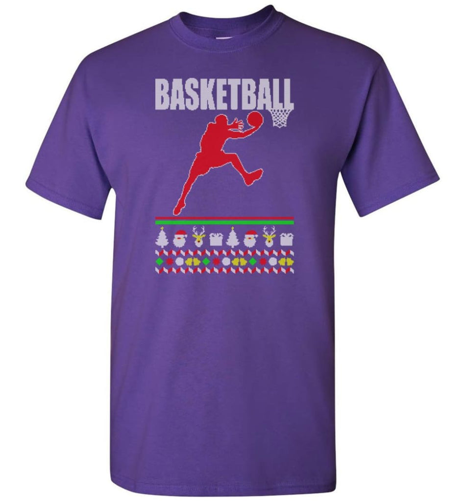 Basketball Ugly Christmas Sweater - Short Sleeve T-Shirt - Purple / S