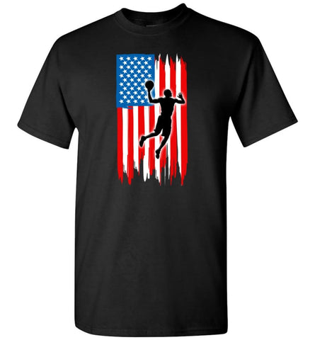 Basketball With American Flag - Short Sleeve T-Shirt - Black / S