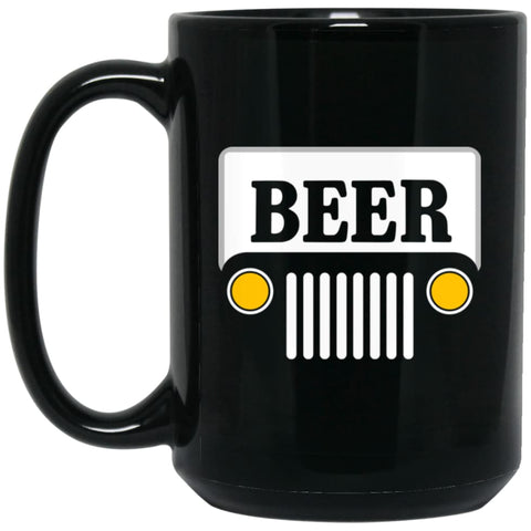 Beer Jeep Road Trip 15 oz Black Mug - Black / One Size - Drinkware