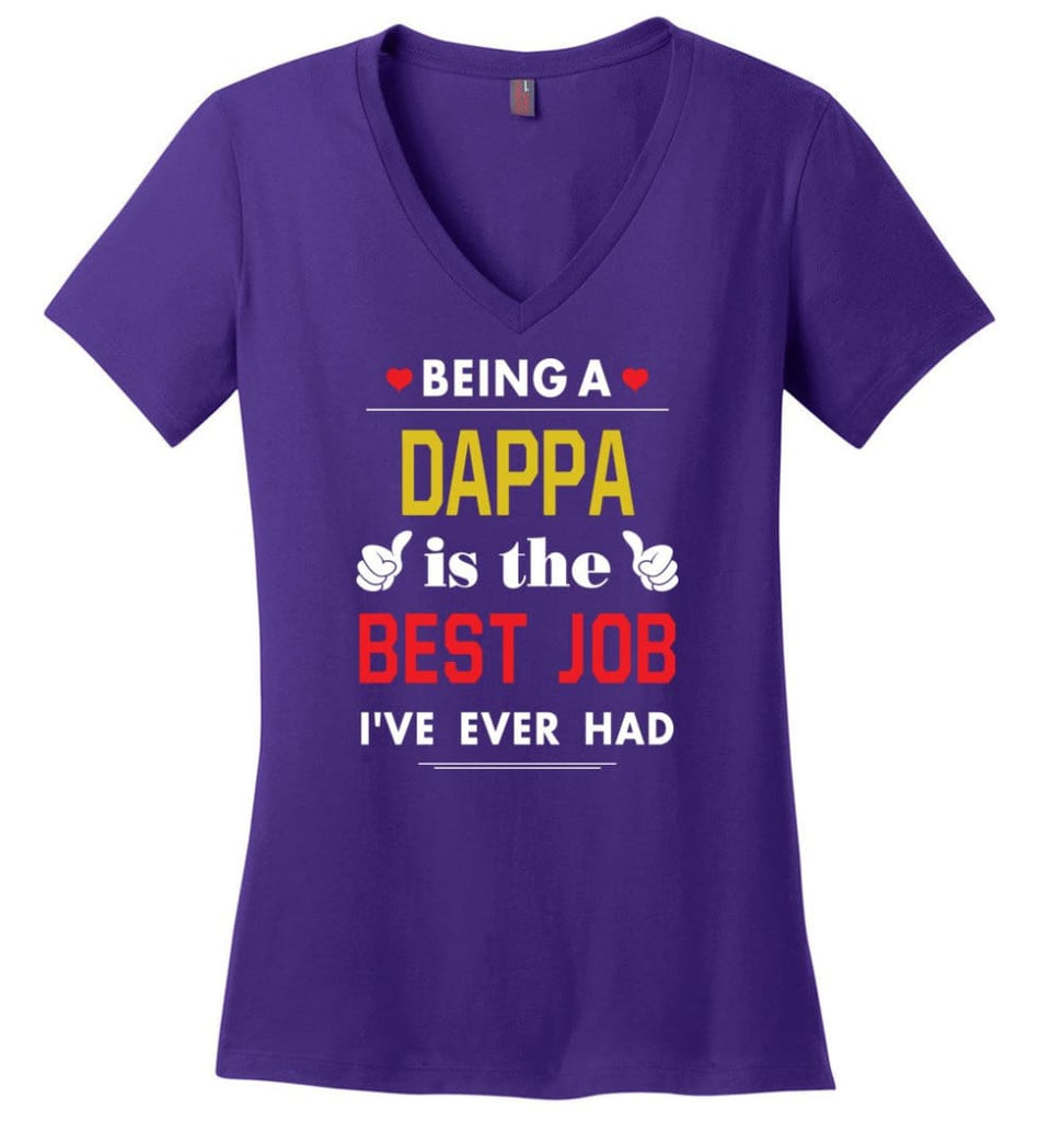 Being A Dappa Is The Best Job Gift For Grandparents Ladies V-Neck - Purple / M