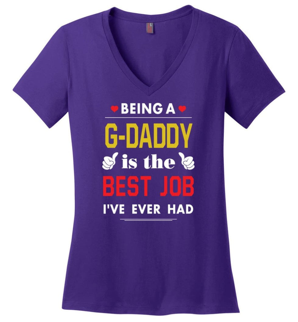 Being A G daddy Is The Best Job Gift For Grandparents Ladies V-Neck - Purple / M