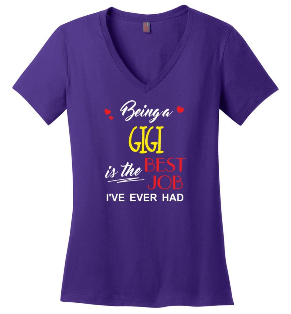 Being A Gigi Is The Best Job Gift For Grandparents Ladies V-Neck - Purple / M