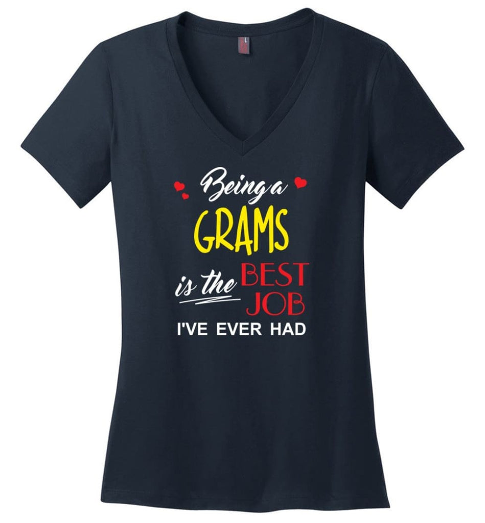 Being A Grams Is The Best Job Gift For Grandparents Ladies V-Neck - Navy / M