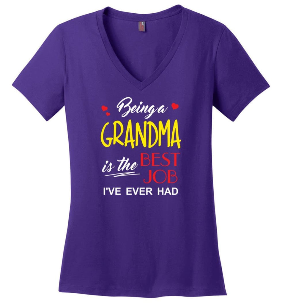 Being A Grandma Is The Best Job Gift For Grandparents Ladies V-Neck - Purple / M