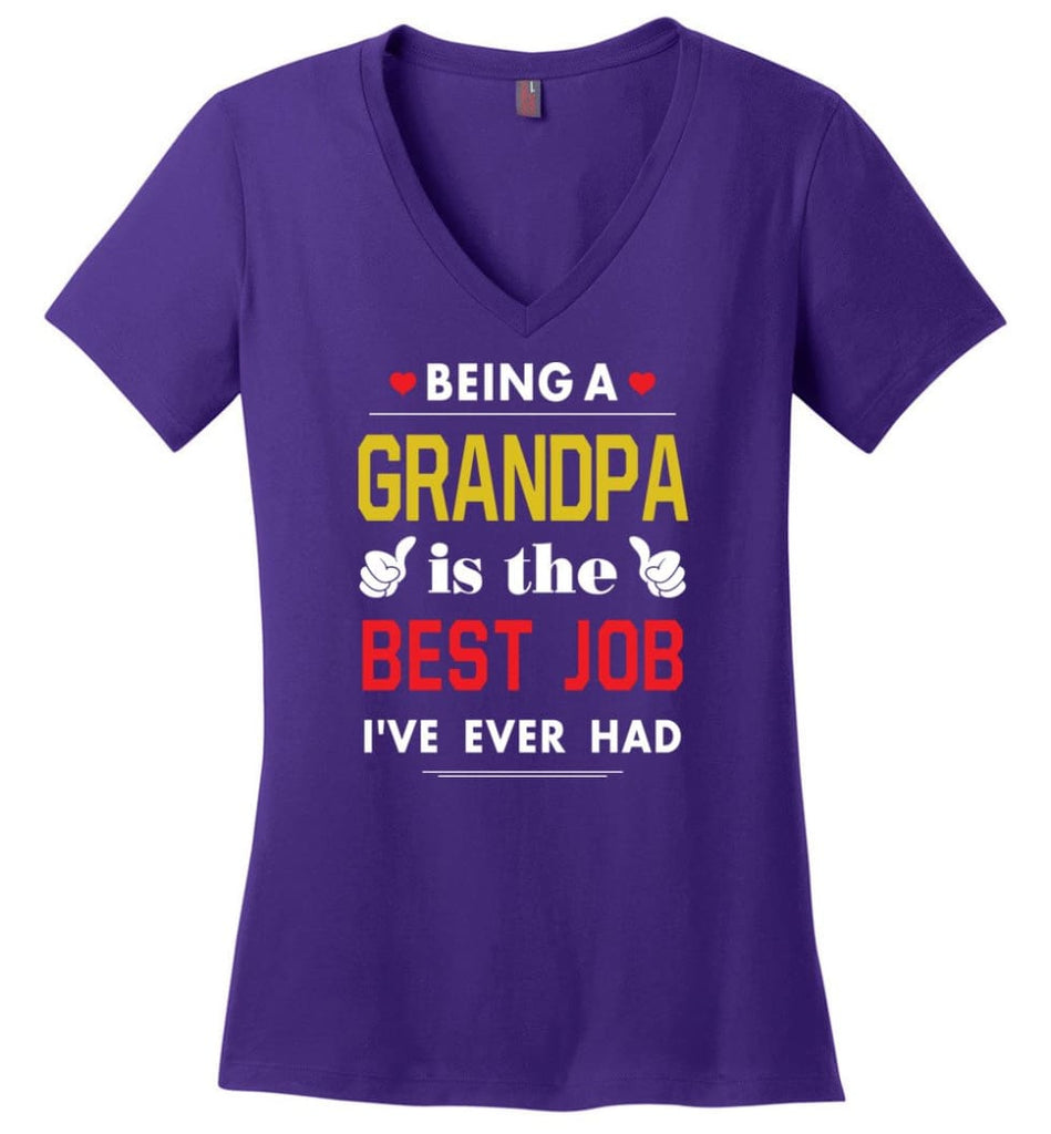 Being A Grandpa Is The Best Job Gift For Grandparents Ladies V-Neck - Purple / M