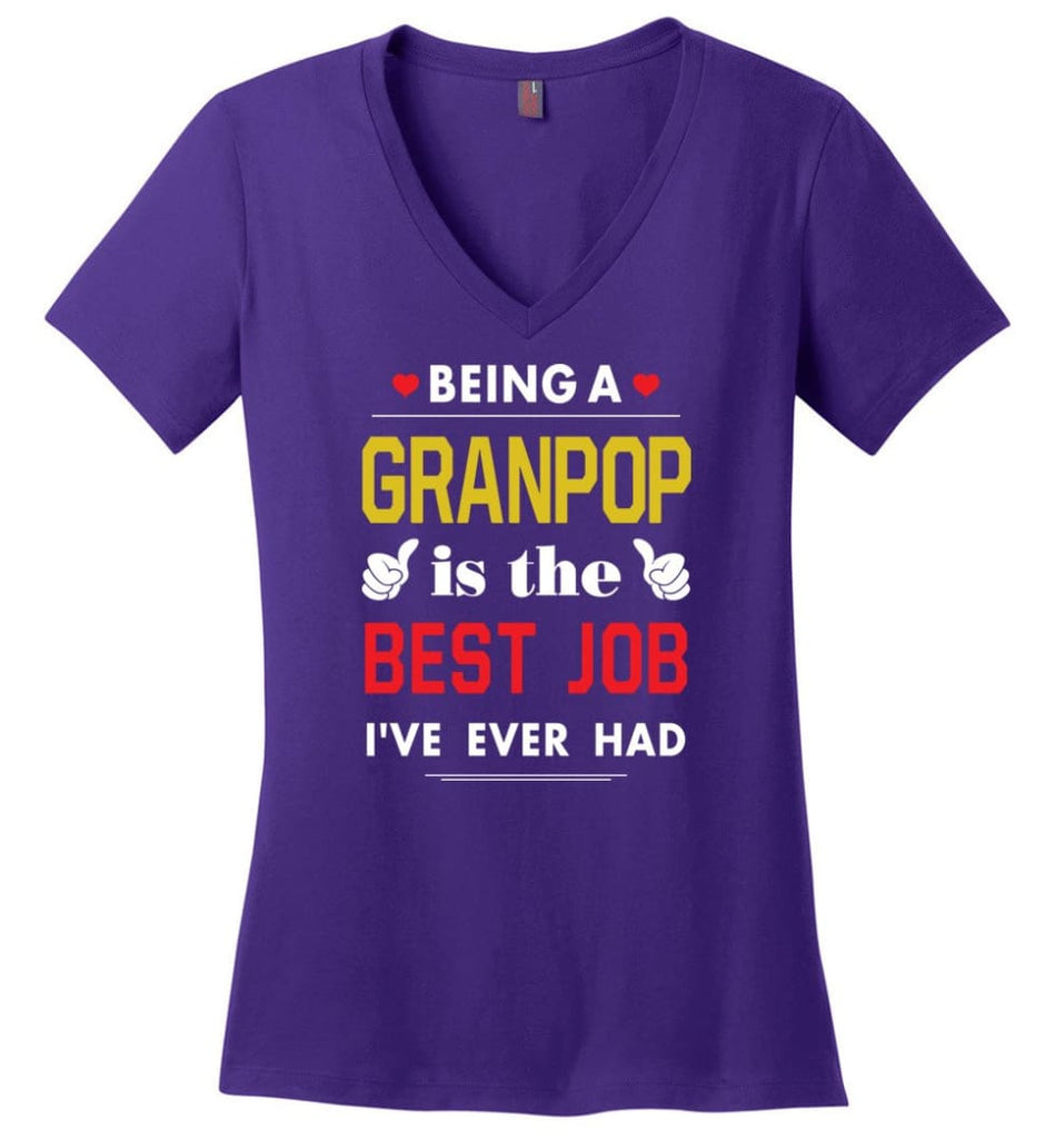 Being A Granpop Is The Best Job Gift For Grandparents Ladies V-Neck - Purple / M