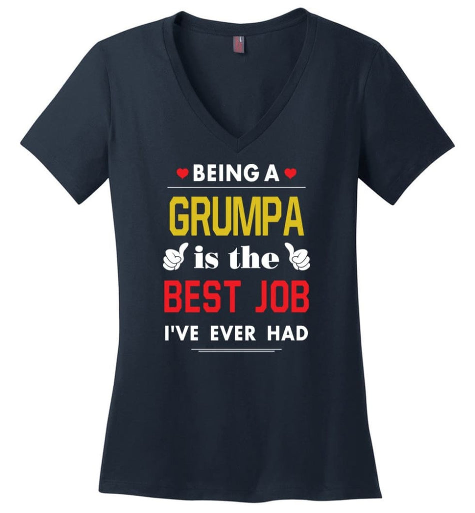 Being A Grumpa Is The Best Job Gift For Grandparents Ladies V-Neck - Navy / M