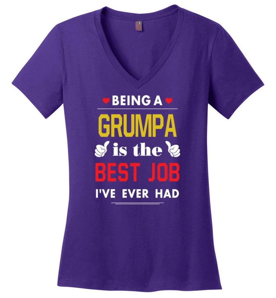 Being A Grumpa Is The Best Job Gift For Grandparents Ladies V-Neck - Purple / M