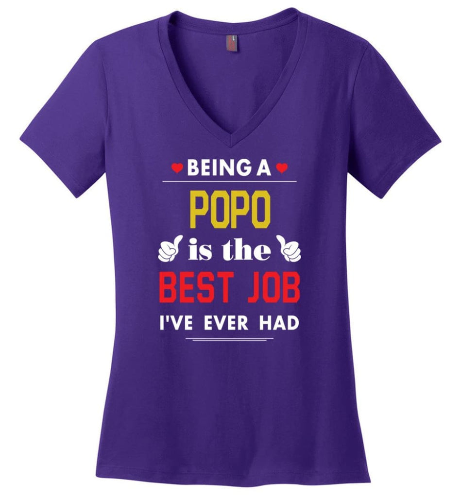 Being A Popo Is The Best Job Gift For Grandparents Ladies V-Neck - Purple / M