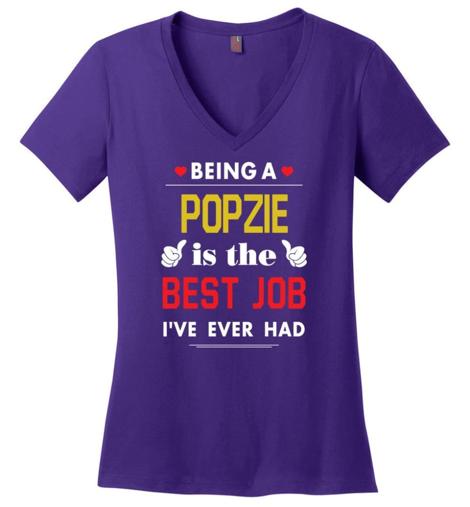 Being A Popzie Is The Best Job Gift For Grandparents Ladies V-Neck - Purple / M