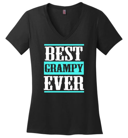 Best Grampy Ever T shirt Grandpa Papa Father Christmas Gift Ladies V-Neck - Black / M