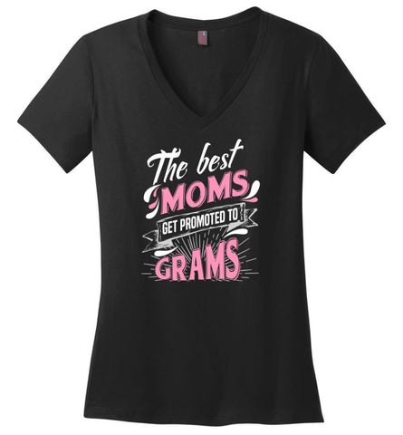 Best Moms Get Promoted To Gamma Grandmother Christmas Gift Ladies V-Neck - Black / M