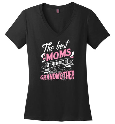 Best Moms Get Promoted To Gigi Grandmother Christmas Gift Ladies V-Neck - Black / M