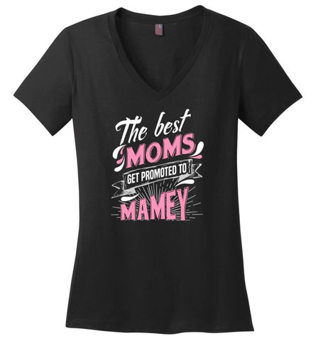 Best Moms Get Promoted To Grams Grandmother Christmas Gift Ladies V-Neck - Black / M