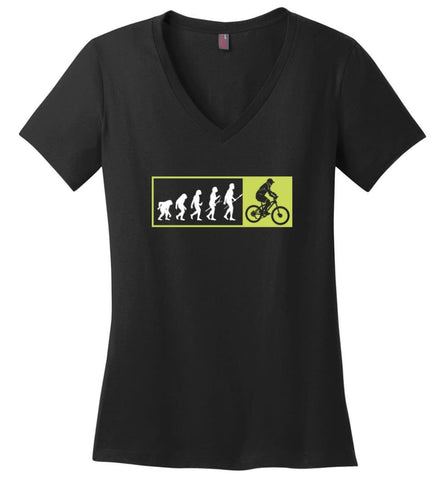 Bicycle Addicted Shirt Evolution To Cycles Ladies V Neck - Black / M - womens apparel