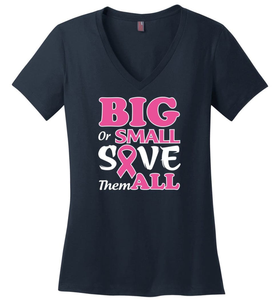 Big Or Small Save Them All Ladies V-Neck - Navy / M