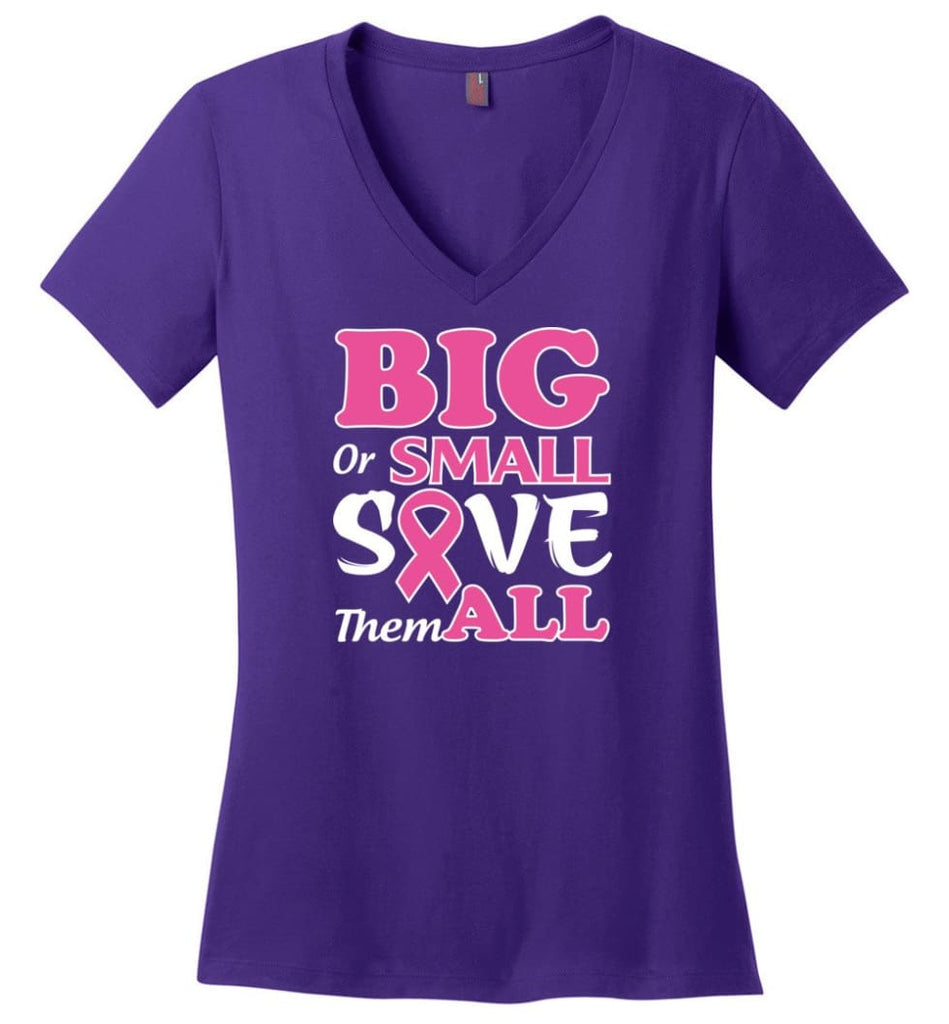 Big Or Small Save Them All Ladies V-Neck - Purple / M