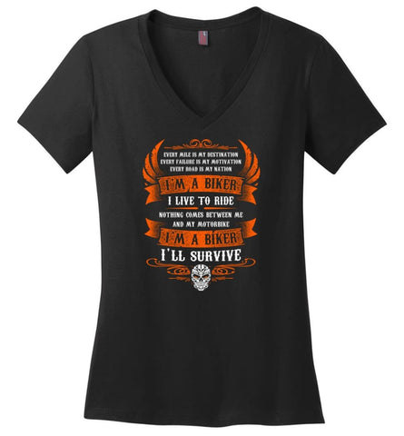 Biker Born Biker Bred When I Die I’ll Be Biker Dead Shirt Ladies V-Neck - Black / M