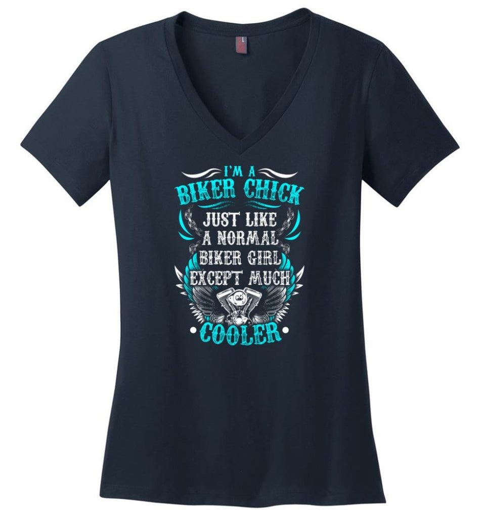 Biker Shirt Four Wheels Move the Body Two Wheels Move the Soul Ladies V-Neck - Navy / M